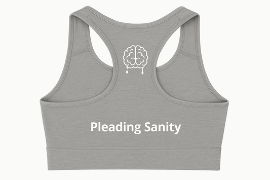 Pleading Sanity branded sports bra back view