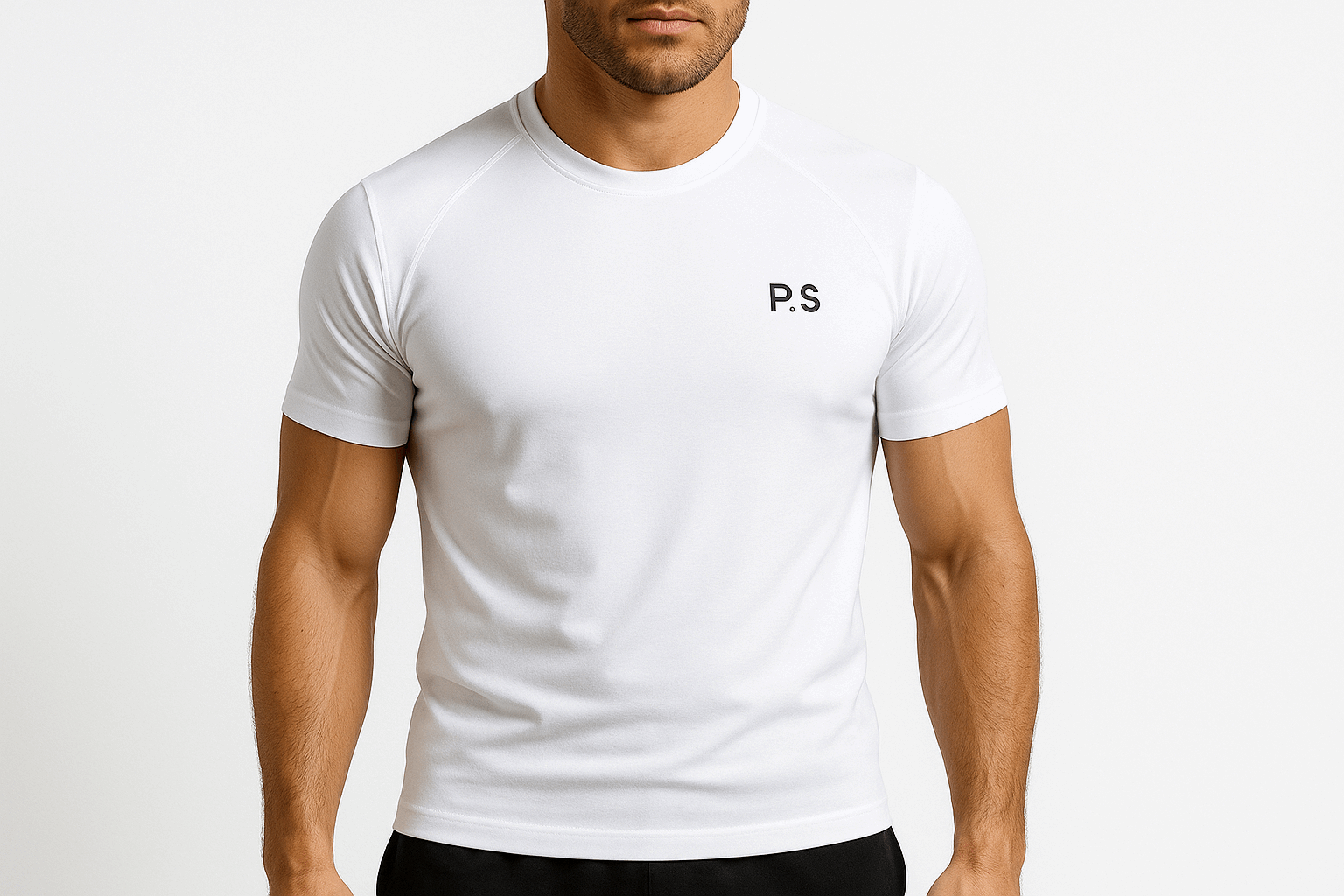 P.S White Men's Premium Fitted Gym T-Shirt - Front View