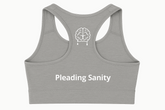 Pleading Sanity branded sports bra back view