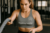 Pleading Sanity branded sports bra lifestyle shot